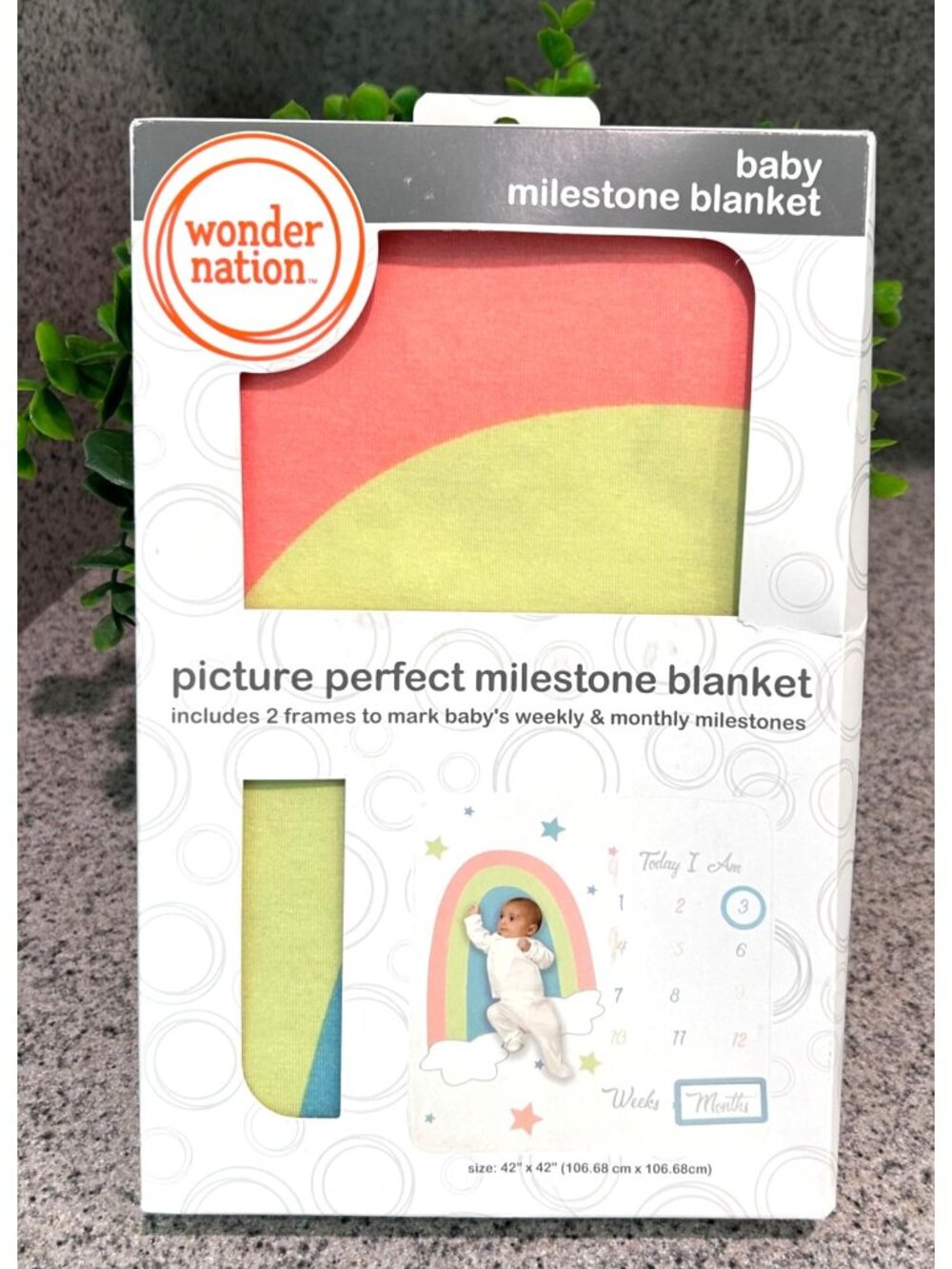 Wonder Nation Baby Milestone Blanket 42" X 42" Frames For Weekly & Monthly Photo